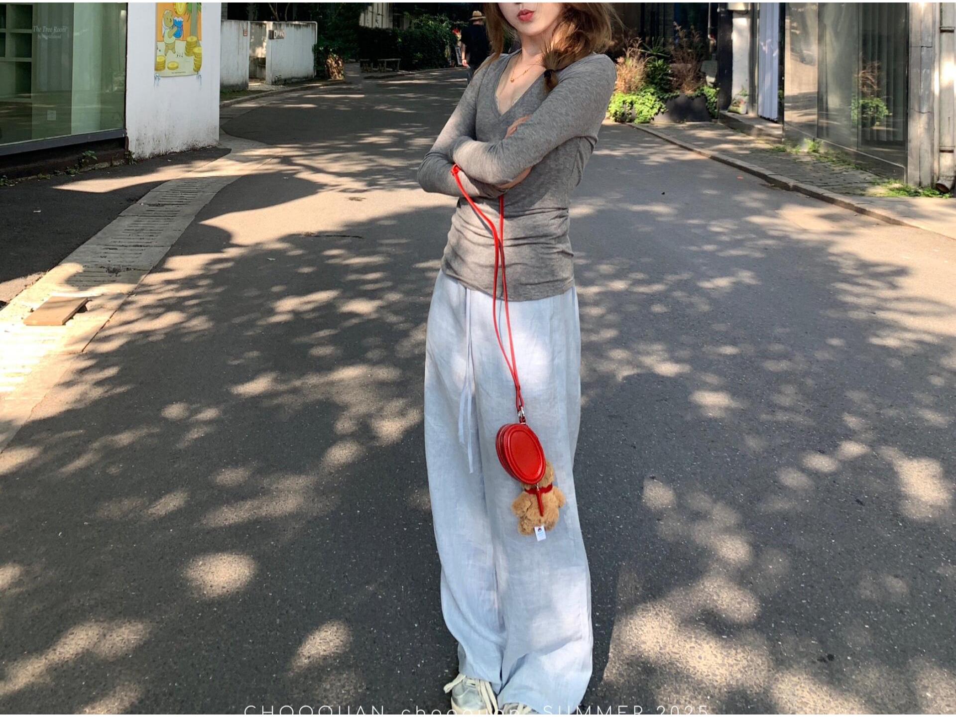 

American Pink Women s Wide-Leg Breathable Linen Pants with Minimalist Waistband Extra Large светло-синий
