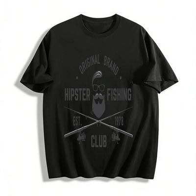 Vintage Hipster Fishing Club Printed Casual T-Shirt Pure Cotton T-shirt