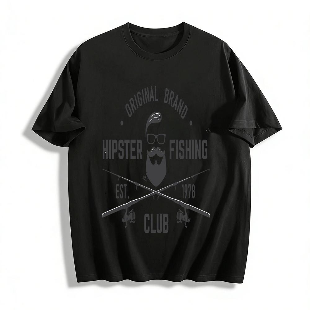 

Vintage Hipster Fishing Club Printed Casual T-Shirt Pure cotton T-shirt XXS