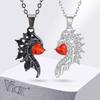 Vnox Couple Devil Angle Necklaces, Sparking AAA Cubic Zirconia Stone Wing Pendant with Red Heart Inlayed, Love Women Men Collar