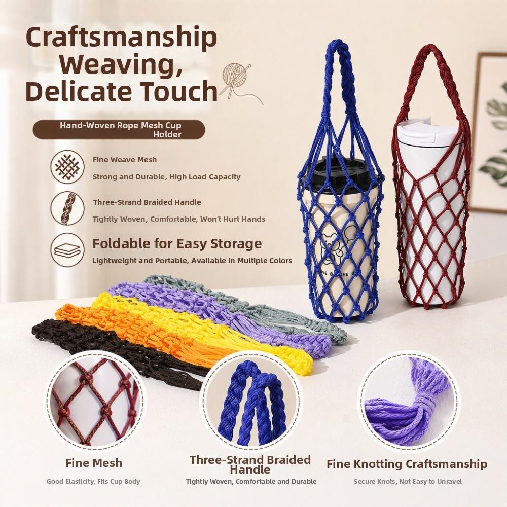 Cotton Rope Handheld Water Cup Mesh Bag Portable Water Bottle Bag Hollow Out Bottle Bag Walking