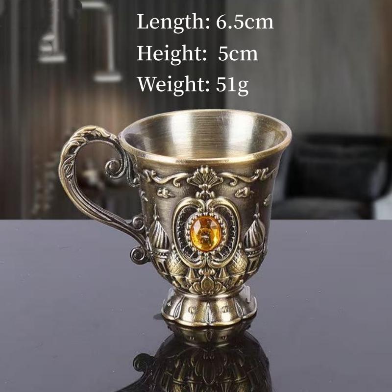 European Vintage Wine Glasses,Carved Mini Spirit Vodka Cup,Bronze Alloy Portable Spirits Goblet,Wedding Decoration, 30ml,1pcs