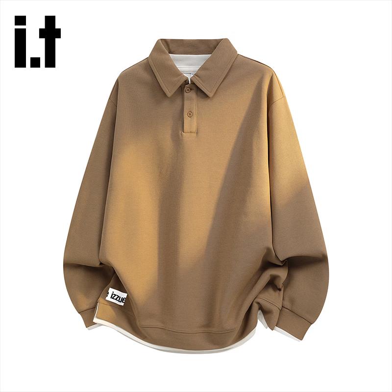 Izzue Women s Faux Two-Piece Polo Sweatshirt L