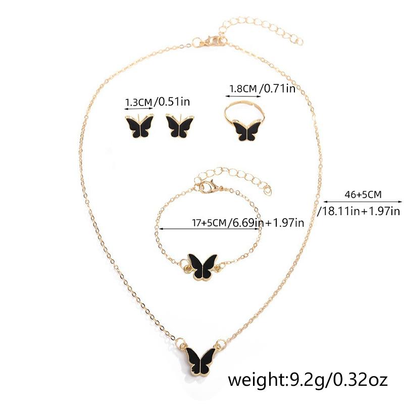 5 PCS Enamel Colorful Butterfly Pendant Bracelet Earrings for Women Girls Romantic Chain Necklace Wedding Party Jewelry Set
