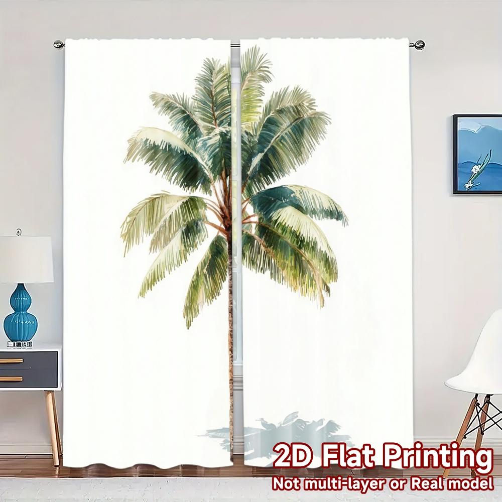 2pcs, 2D FLAT PRINTING Curtains (Without Rod) Palm Elegance Pattern Modern Curtains Prints Light Filtering Curtains All Seasons