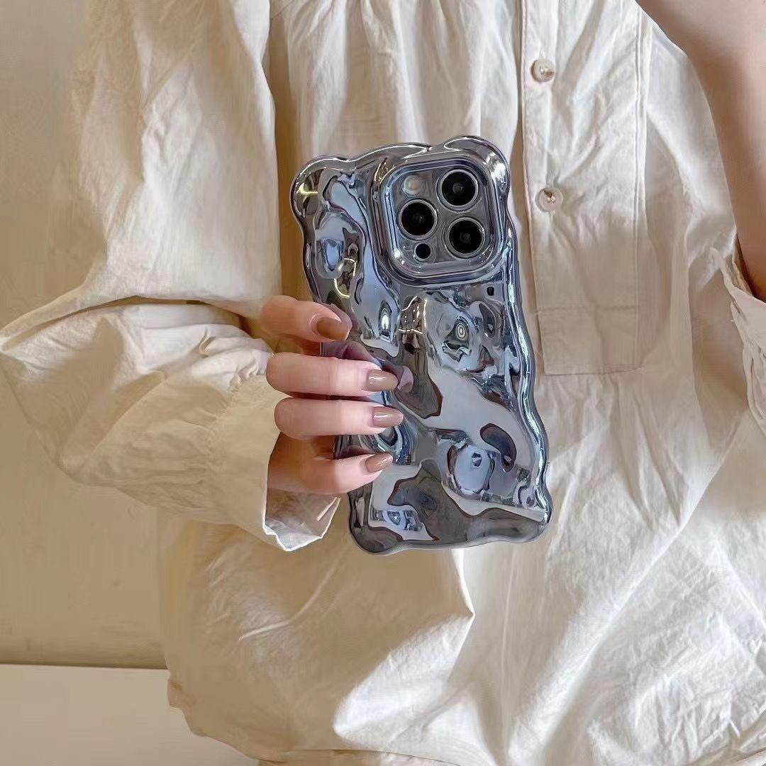 

Роскошный чехол для телефона с волнистым завитым краем и покрытием для iPhone 15 12 13 14 ProMax 3D неровный мягкий защитный чехол для камеры с гальваническим покрытием пузырьковая волна iPhone14