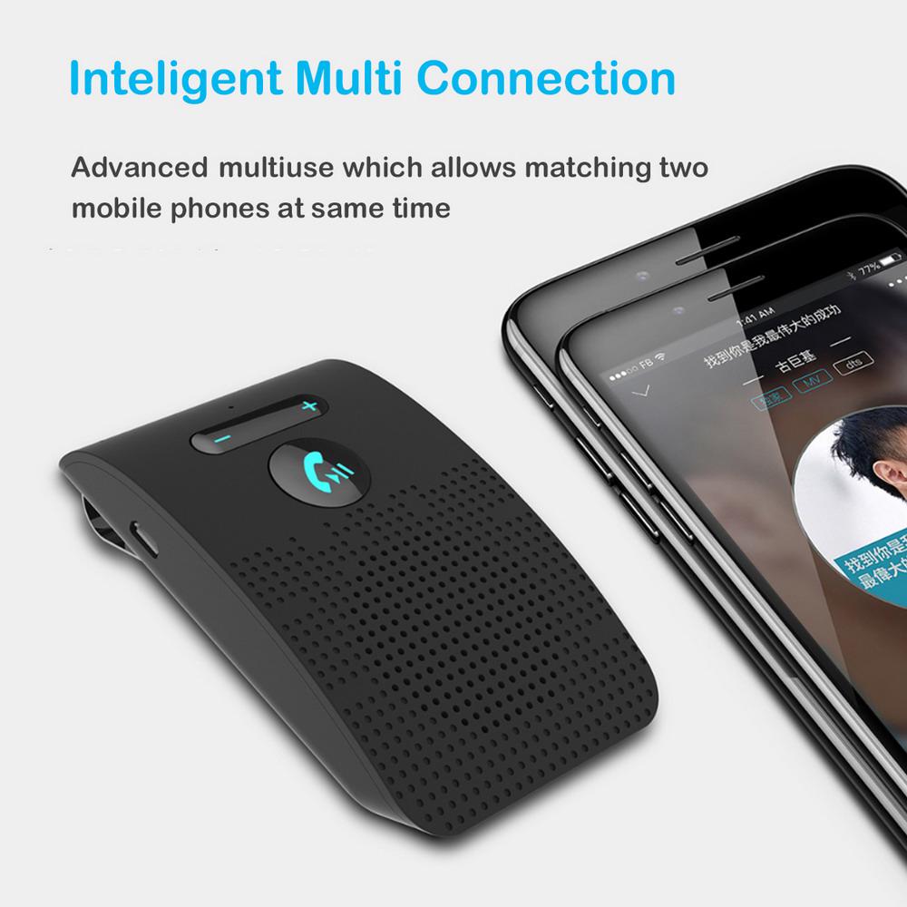 Bluetooth 5.0 Handsfree Car Kit HIFI Speaker 2W Wireless Audio Receiver MP3 Music Player Noise Cancelling Sun Visor Clip