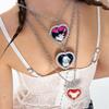 Lovely Pet Themed Long Chain Necklace With Heart Shape Cats And Dog Pendants Sturdy Stainless Steel