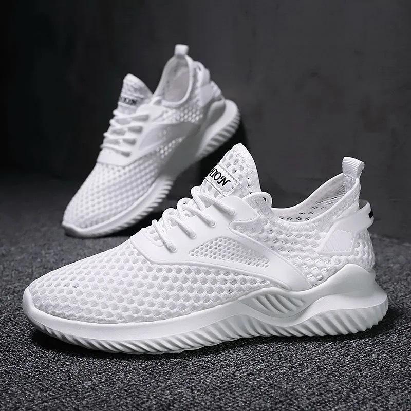Men's Breathable Mesh Shoes Sports Shoes Solid Color Casual Versatile Trend Personalized New Running Shoes Lace-up Shoes