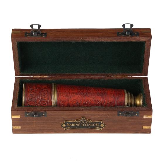 Look Funktionierendes Teleskop Spyglass Replik in Holzbox, mit Glasoptik ausziehbar auf 35,56 cm, aus reinem Messing, Geschenk-Dekor