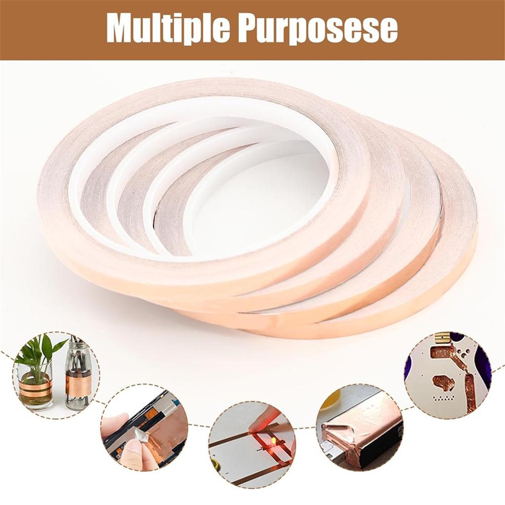 2025+ 4 Roll Copper Foil Tape for Stained Glass,with Plastic-, Adhesive for Stained Glass Supplies,Guitar and Shielding