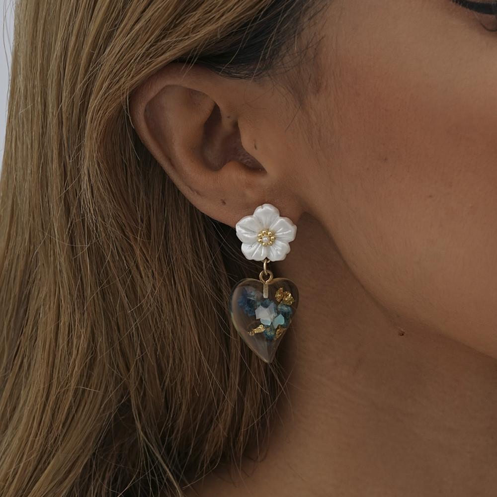 Stylish Resin Flower Heart Earrings 2023 Women's Geometric Studs