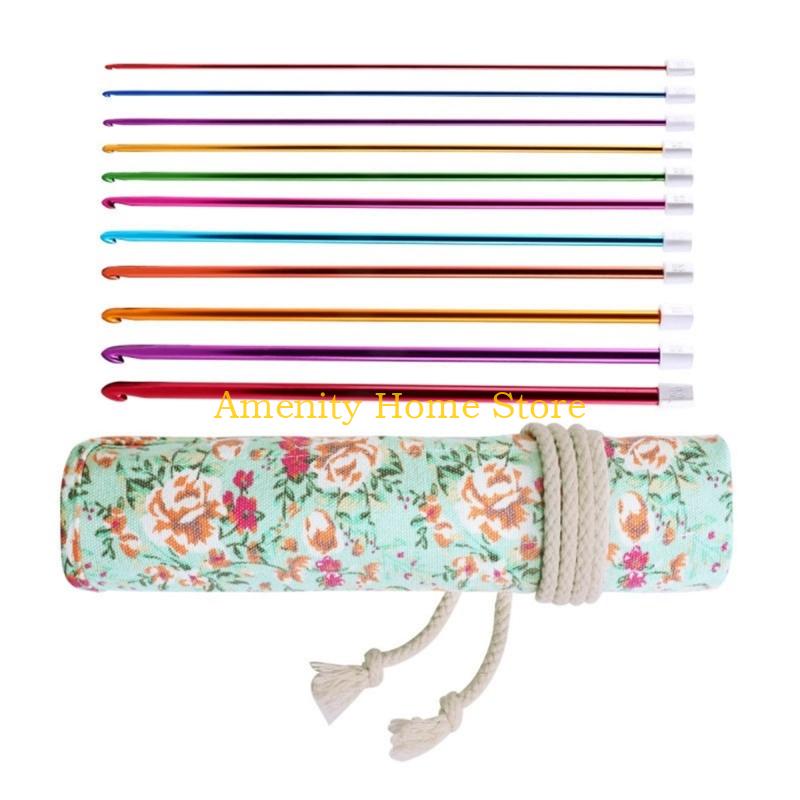 F26C 11Pcs 27cm Long Afghan Crochet Hook Needle 2mm-8mm Colorful Aluminum Knitting Needle Ergonomic Grip For Sweater Blanket