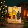 Snowy Cottage Figurine LED Lighted Christmas Village House Statue, Light Up Small Figurines with Santa Claus Relief Statue Xmas Tree Claus,