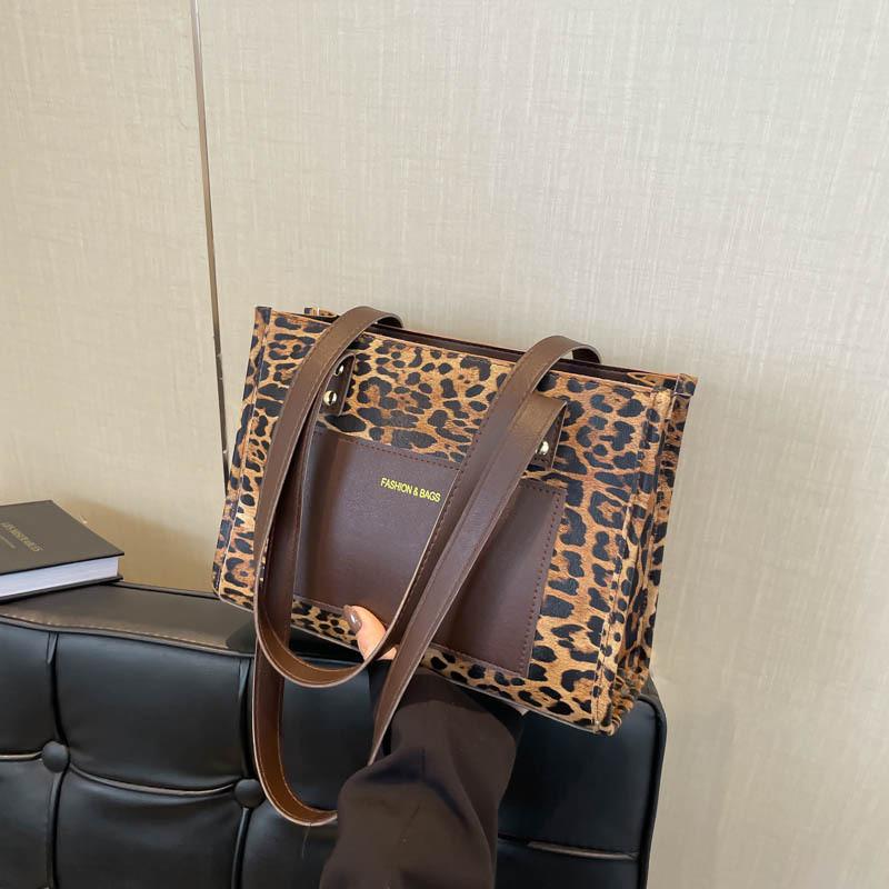 Fashionable Print Leopard Large Tote Bag For Women Stylish Pu Handbag Shoulder