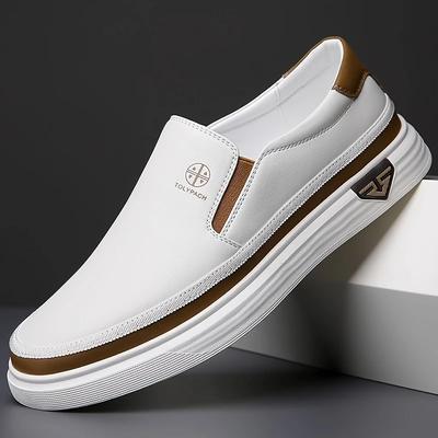 Weiße Lederschuhe Herren Slip-on Weiche Sohle Mode Sport Freizeitschuhe