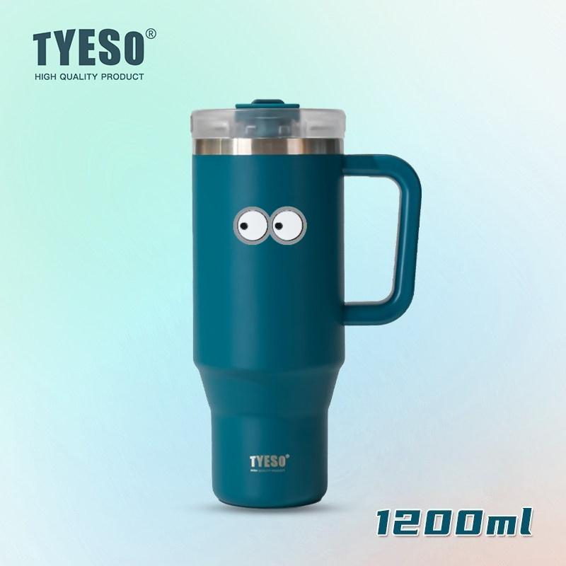 1200ml Tyeso Vacuum With Handle Bottle Stainless Steel Car Mug Straw Thermal Iced Travel Cup Tumbler Hot Cold Water Cup with Eye Sticker
