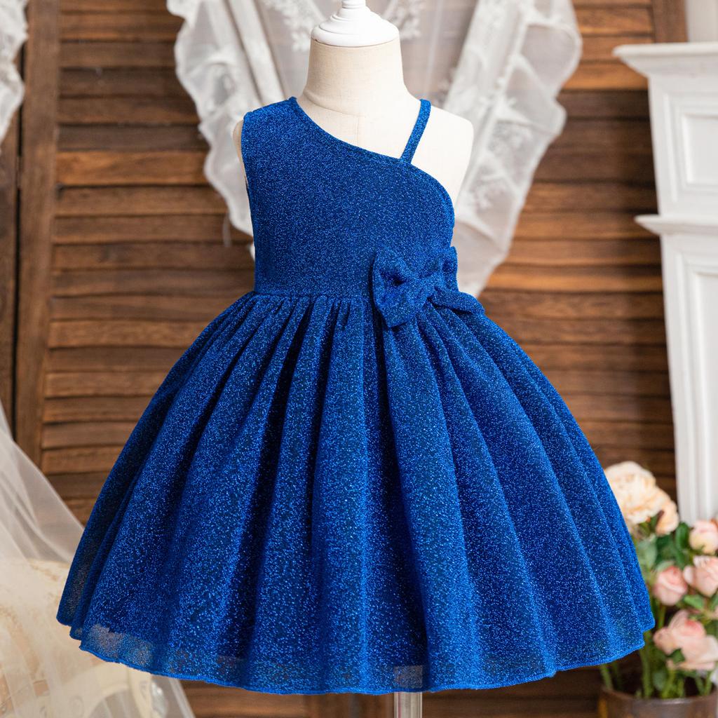 2024 Summer Sparkling Girls Dress Elegant Sloping Shoulder Sling Princess Dresses Dance Costume for Children