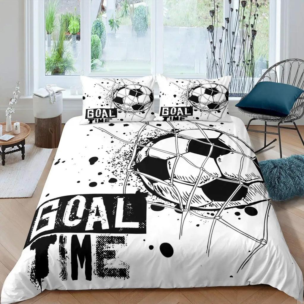 Colourful Football Soccer Duvet Cover Set King Queen Full Size Bedding Set with Pillowcases for Kids Polyester Comforter Cover