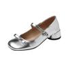 Sheepskin French Bow Leather Shoes Light Mouth Mary Jane Shoes Women's Round Head Silver Thick Heel Single Shoes Jk Small Leather Shoes