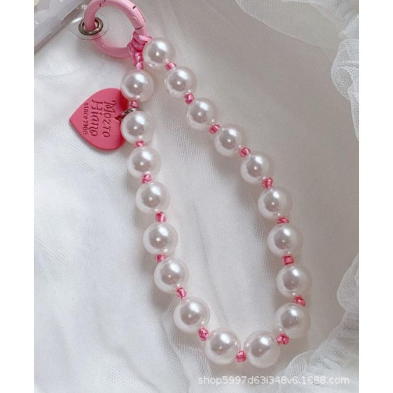 

Цепочка для мобильного телефона с биркой в форме сердца из бусин, ремешок для мобильного телефона One Size белый