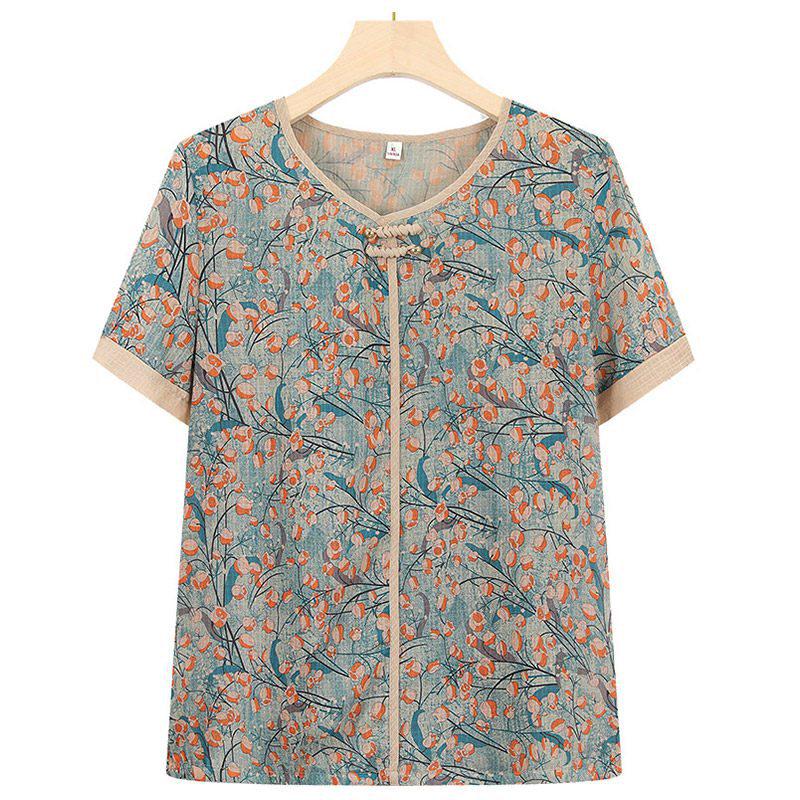 

Summer Short-Sleeve T-Shirt Set for Women Aged 60-70 – Round Neck Two-Piece Outfit for Grandmas 2XL for 105-120 jin