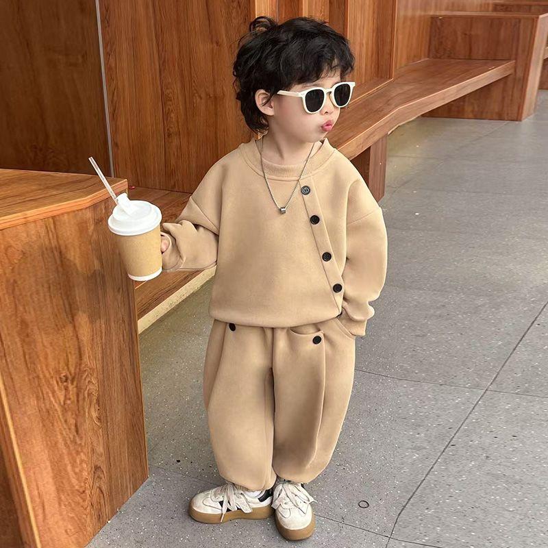 

Весенне-осенняя вязаная одежда для мальчиков, новый корейский модный худи, красивый спортивный комплект-двойка для малышей 2025 PALE CURRY 90cm