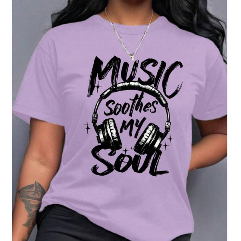 

Женская летняя футболка с рисунком наушников, в стиле ретро, с коротким рукавом, повседневная, с принтом, топы 8XL фиолетовый