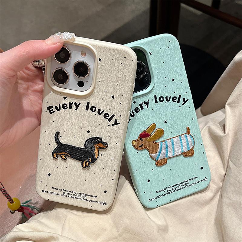 Cartoon Embroidered Dachshund Dog Suitable for IPhone17promax Apple 14 Mobile Phone Case 13 New 12 Full Package