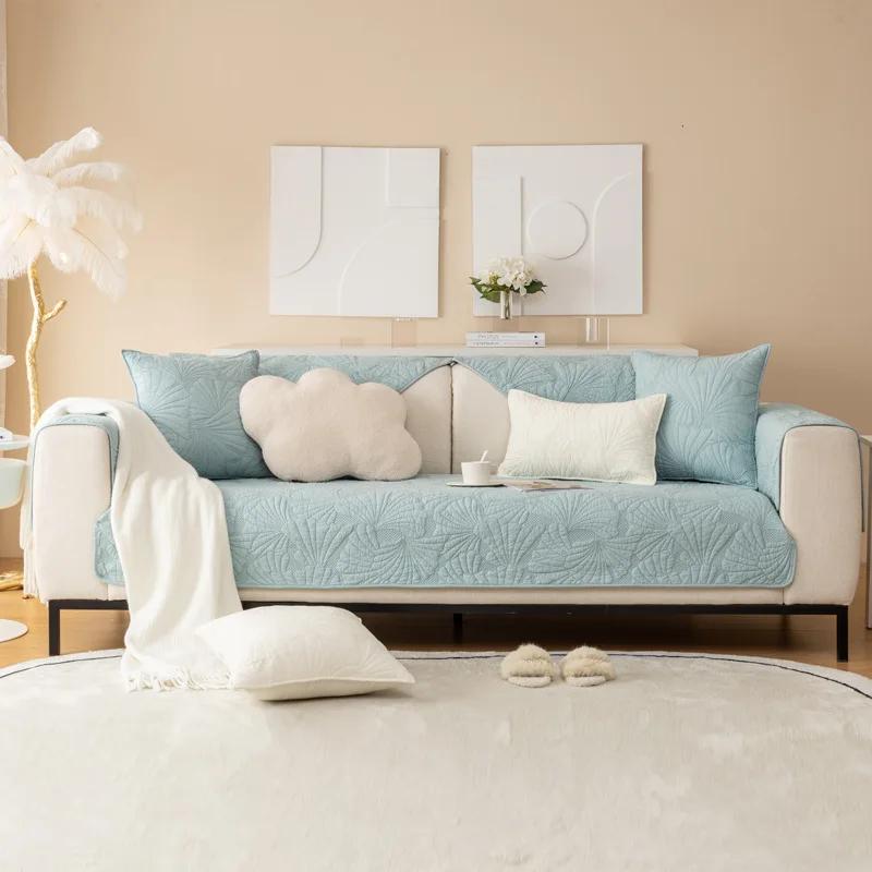 Four Season Universal Solid Color Sofa Mat Simple Quilted Comfortable Breathable Sofa Napkins Non Slip Dustproof Sofa Covers