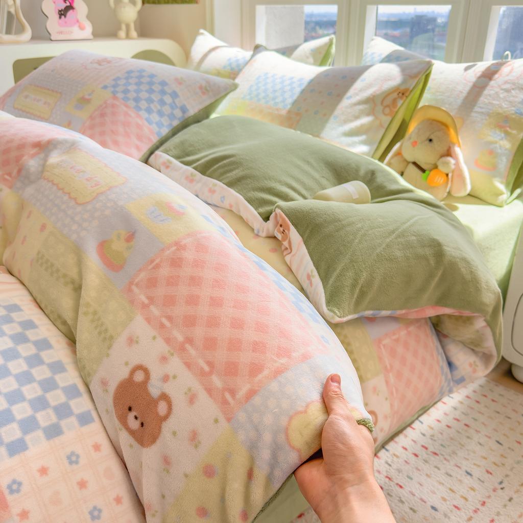 Thickened Milk Fleece Quilt Cover Single Piece Coral Fleece Quilt Cover Four-Piece Set Double-Sided Flannel Fleece
