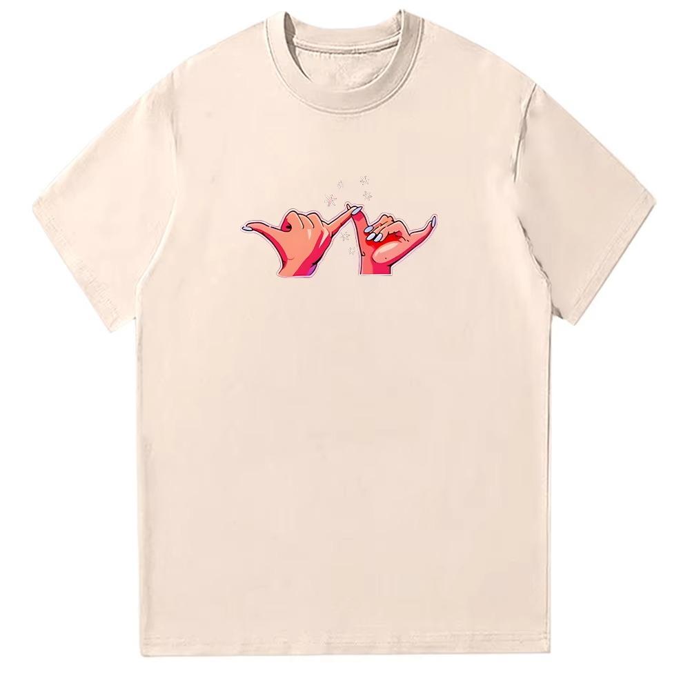 Touch Hands Tee Fashion O-neck High Street Tops Summer Cotton T Shirts Unisex Short Sleeve Clothes Autumn and winter innerwear