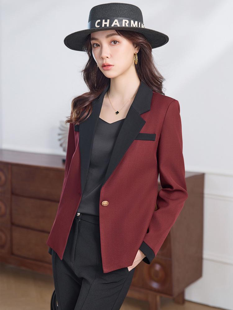 Women’s White Color Block Short Suit Jacket - Fashionable Petite Spring/Autumn Top