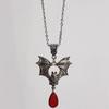 Victorian Gothic Bat Wing Necklace with Red Gem for Halloween