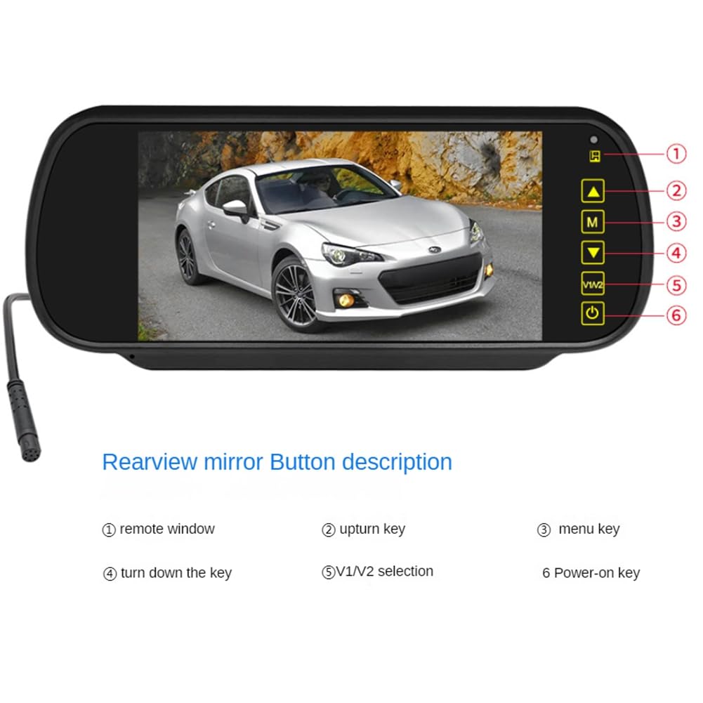 Lzzm 7" Car LCD Mirror Monitor Perspective Screen 2 AV Input Auto Display Assist
