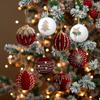 4pcs Christmas Balls, 8CM Wine Red Flocked Christmas Balls, Hanging Balls, Glitter Plastic Balls, Christmas Tree Ornaments