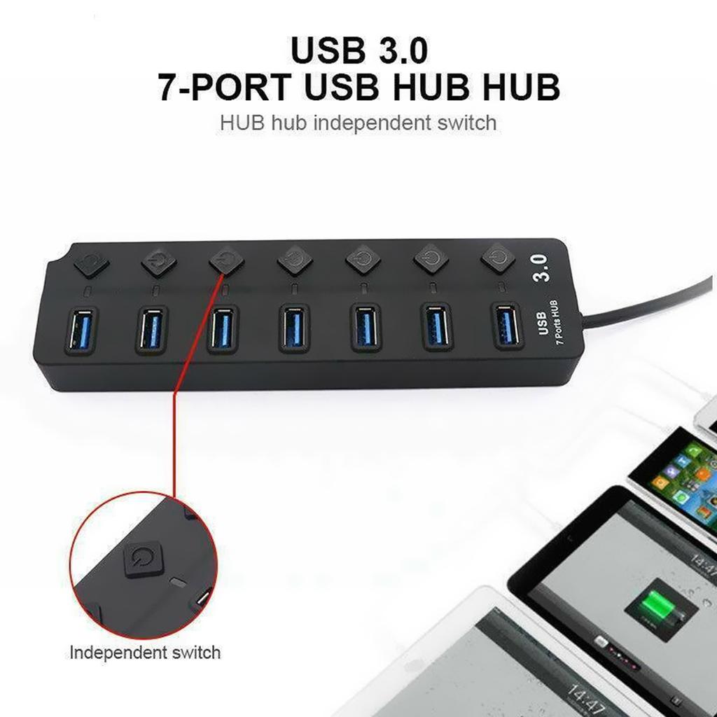 7 4 Port USB 3.0 Hub Multi Splitter Charger Power Adapter Multiple Expander Hubs With Switch For Laptop