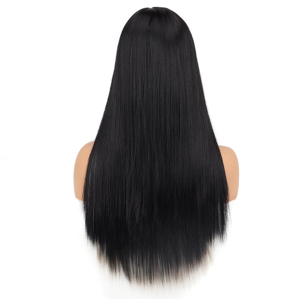 MISSQUEEN Long Black and Grey Straight Synthetic Heat Resistant Fiber Wig for Women Pink Gold Wig Cosplay Lolita Wig