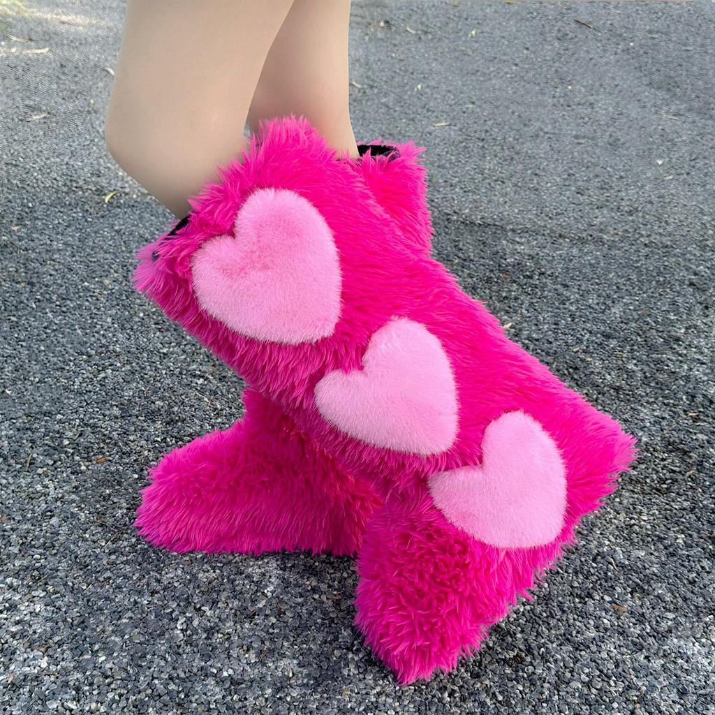 IPPEUM Knee High Fur Boots Heart 2025 New Shoes Plus Size 44 Plush Long Boots