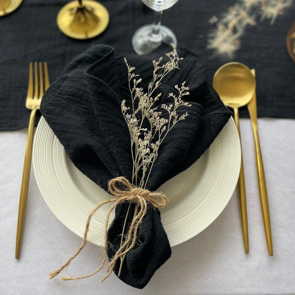 10PCS Decoration Mariage Gauze Crepe Cloth Napkins Pure Cotton Fabric Wedding Decor Everyday Use Dinner Tea Towel Table Village
