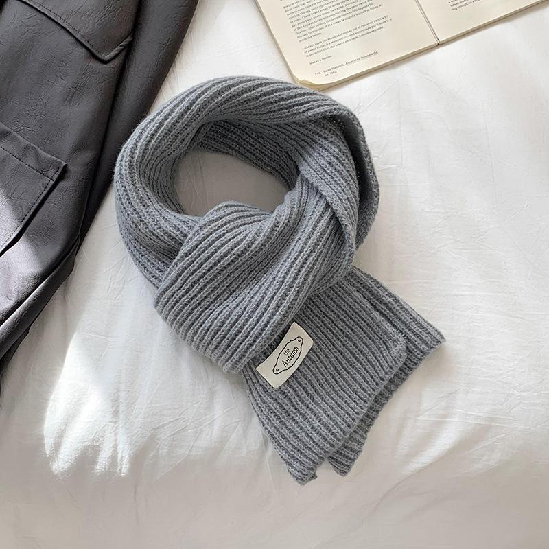 Solid color scarf women's winter versatile knitted warm and cold-proof couple student scarf tide