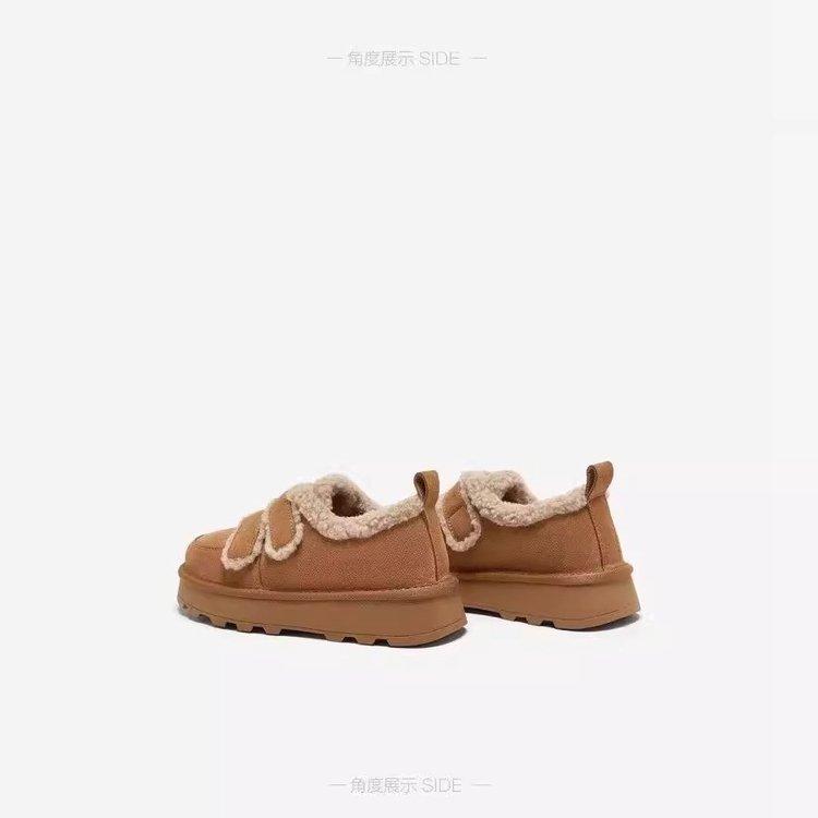 Leather women's shoes winter 2025 new velvet Birkenstock snow boots Velcro short platform boots women's cotton shoes