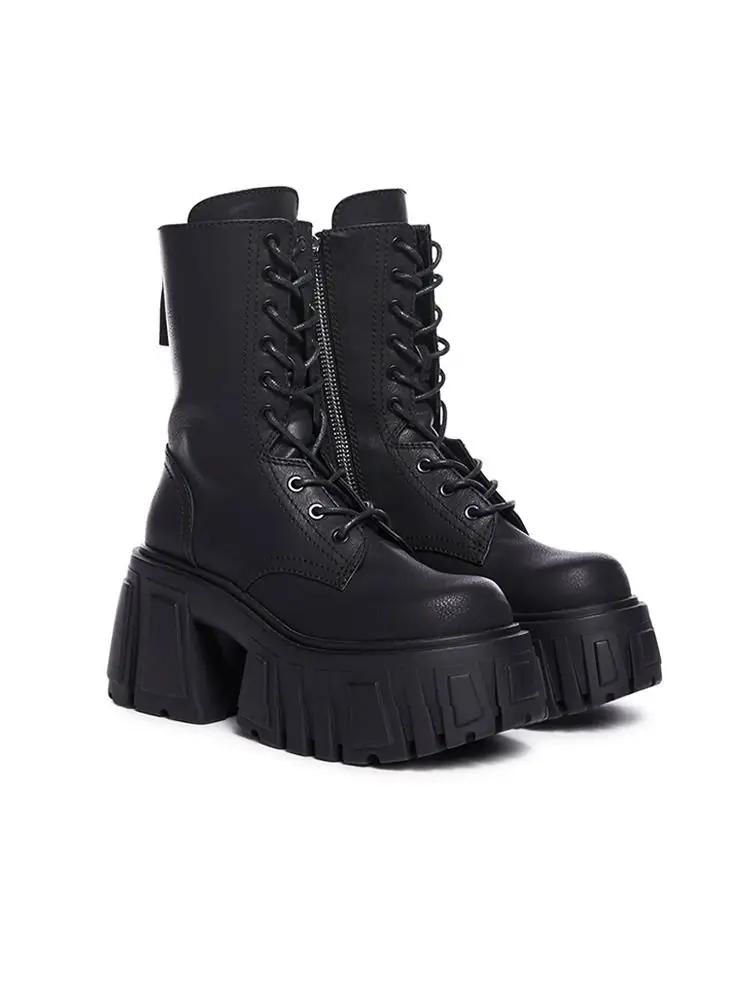 British Women's 2026  Motorcycle Height Increase Autumn and Winter New Ultra Light Thick Soled Boots Short Boots