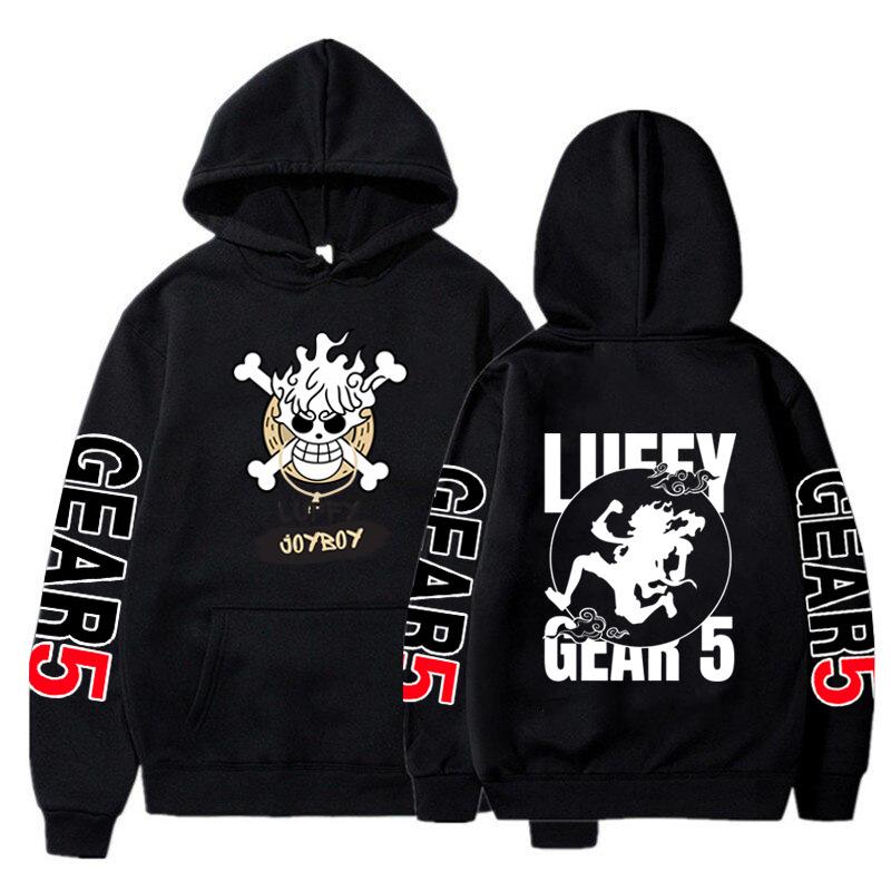 New Five-Speed Luffy Print Hoodie - One Piece Anime Long-Sleeve Fleece Top