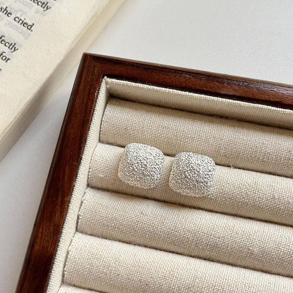 New 925 Silver Hoop Earrings Clip Matte Circle Geometric Punk For Women Girl Gift Jewelry