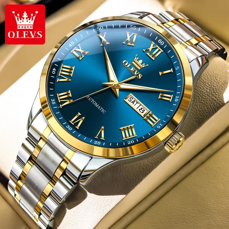 Olevs Men's Roman Minimalist Automatic Mechanical Watch with Double Calendar