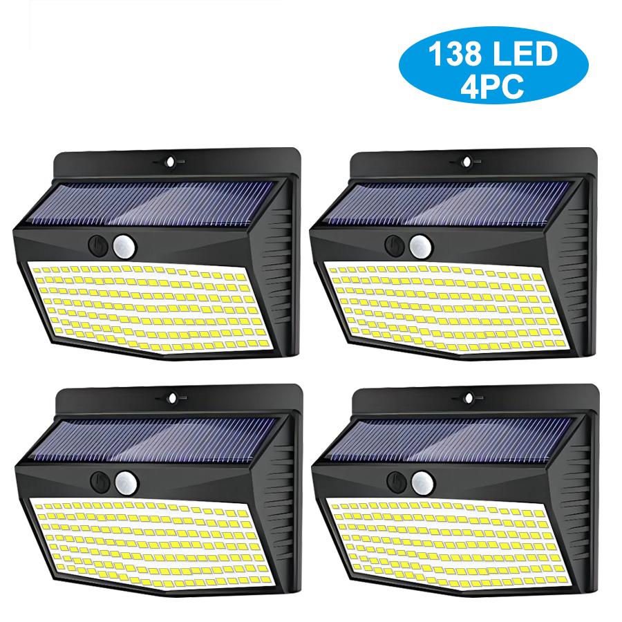 138/368 LED Solar LightsOutdoor Solar Motion Sensor Wall Lights 3 Modes Solar Powered Security Fence Lights Waterproof Garden