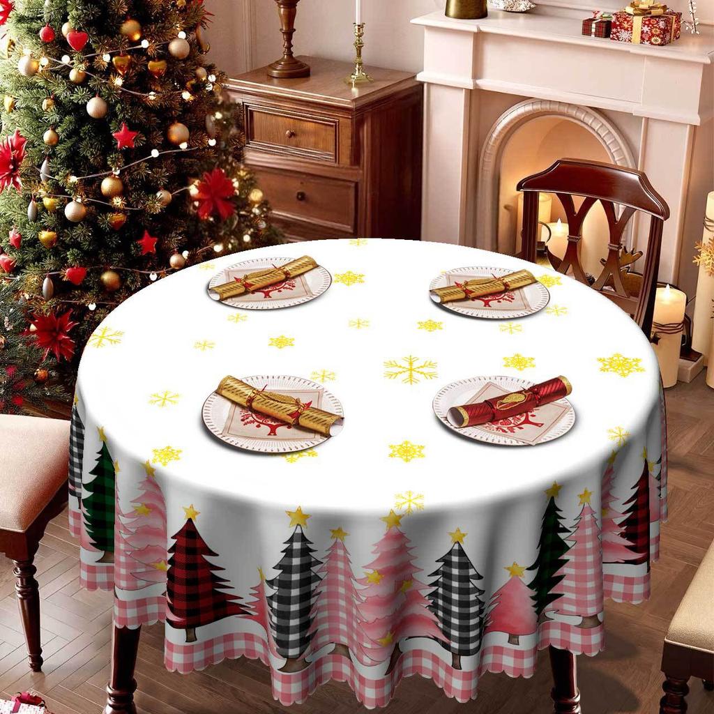 Country Christmas Tablecloth, Pink Plaid Christmas Tree Tablecloth, Waterproof Tablecloth, Round Table Square Table Universal