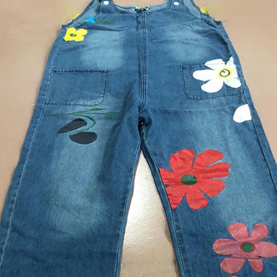 Floral Print Women Jumpsuit Deep Pockets One-piece Long Pants Sleeveless U Neck