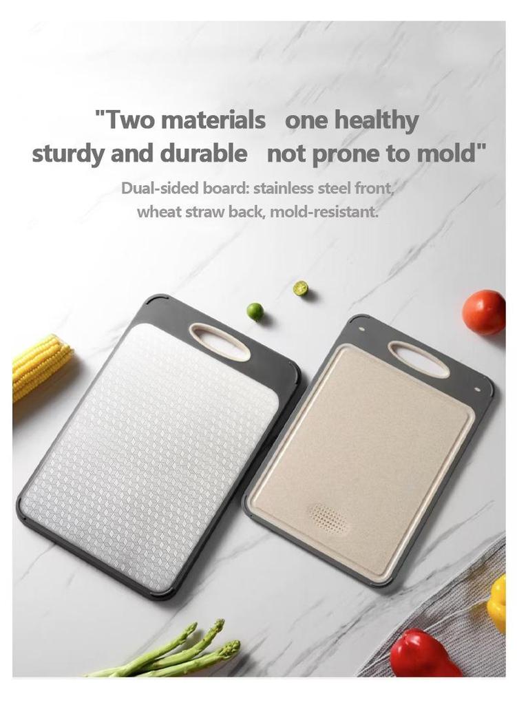 Stainless Steel & Wheat Straw Double-Sided Chopping Board with Titanium Plate